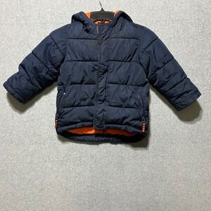 Old Navy Kids Puffer Jacket Navy Blue Orange Lined Hooded Size 3T